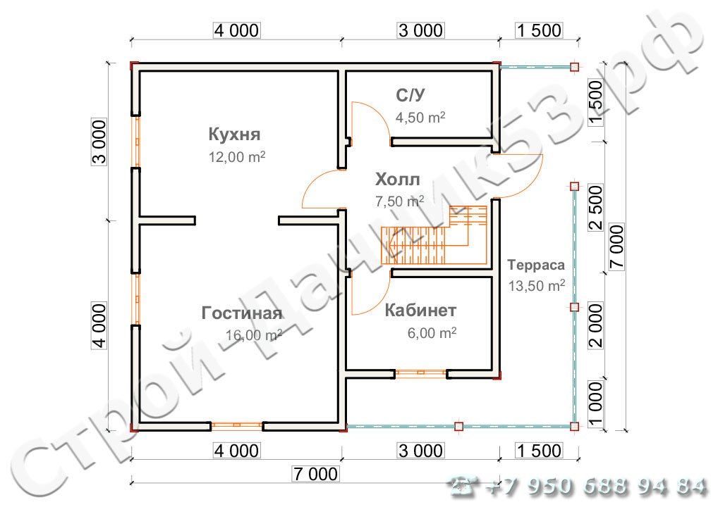 Проект дома К-56, план 1-го этажа