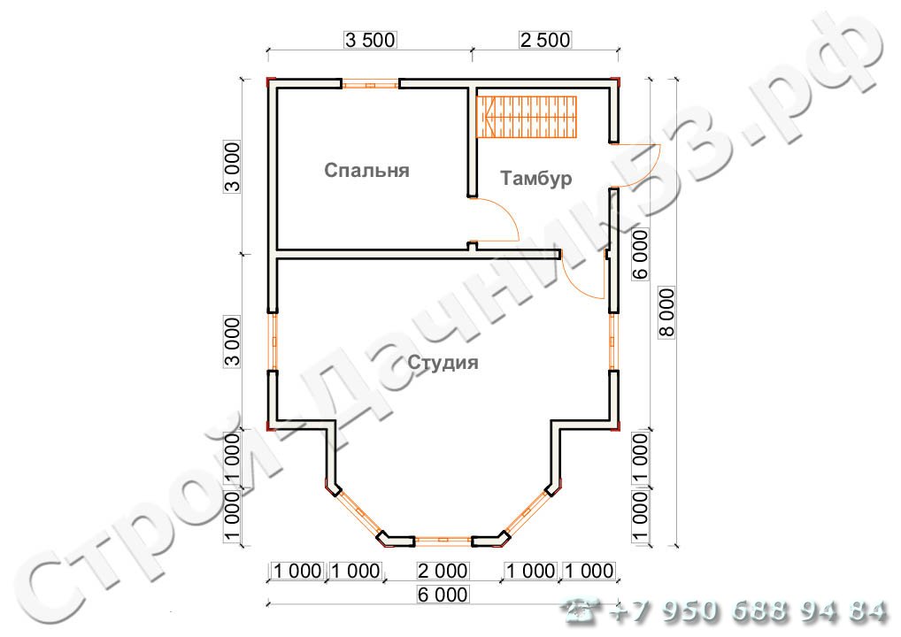 Проект дома К-47, план 1-го этажа