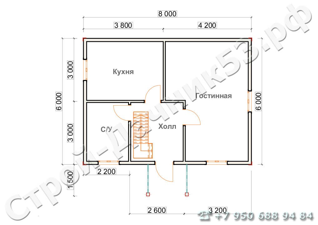 Проект дома К-49, план 1-го этажа