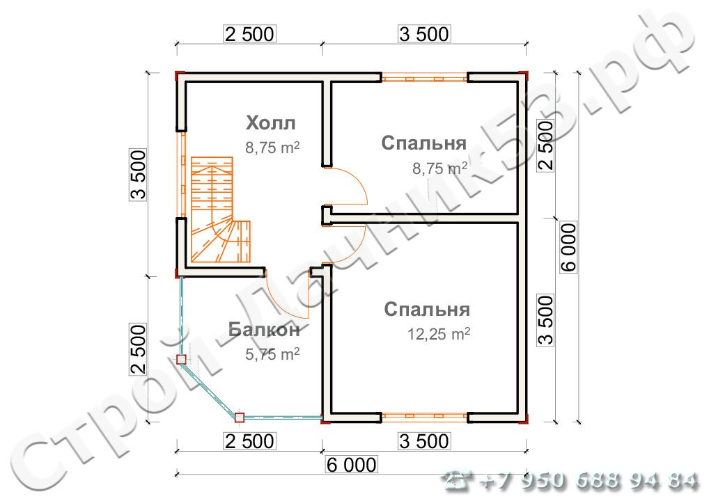 Проект бани Б–49, план 2-го этажа