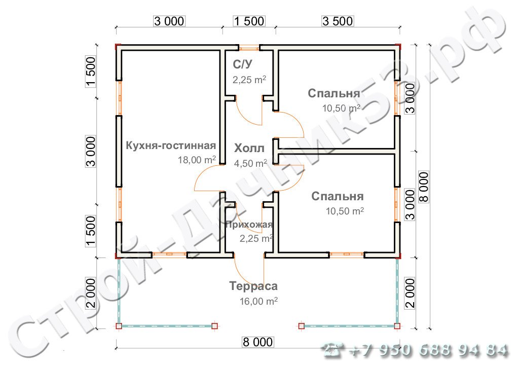 Проект дома ОД–35, план 1-го этажа