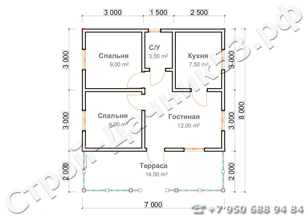 Проект дома ОД–36, план 1-го этажа