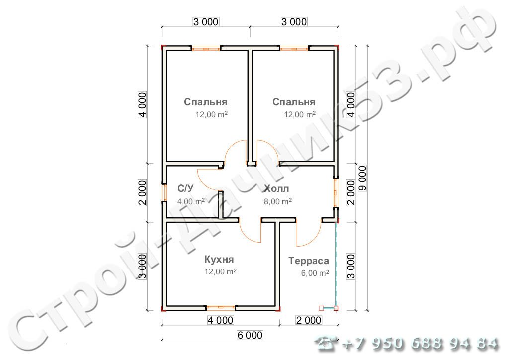 Проект дома ОД–37, план 1-го этажа
