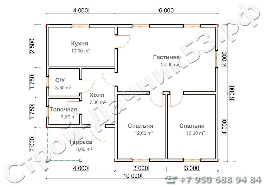 Проект дома ОД–40, план 1-го этажа