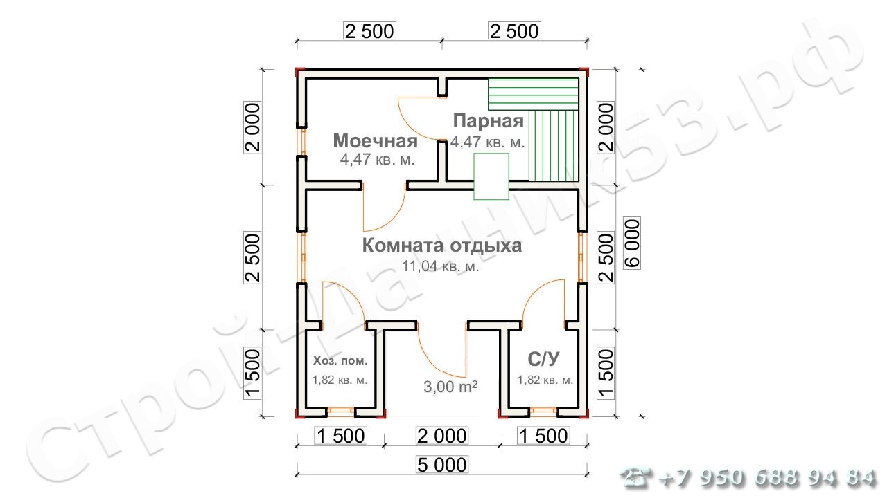Проект бани Б–53, план 1-го этажа