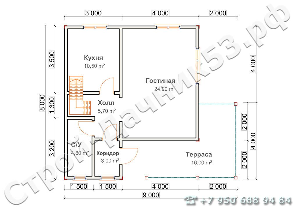  Проект дома П–23, план 1-го этажа