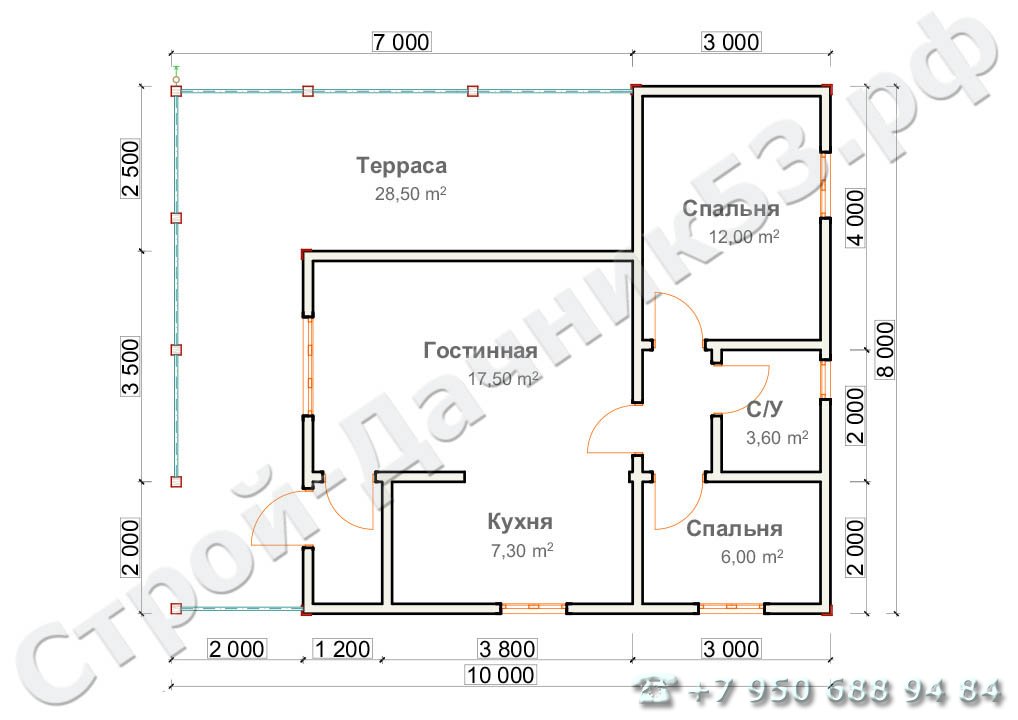 Проект дома ОД–24, план 1-го этажа