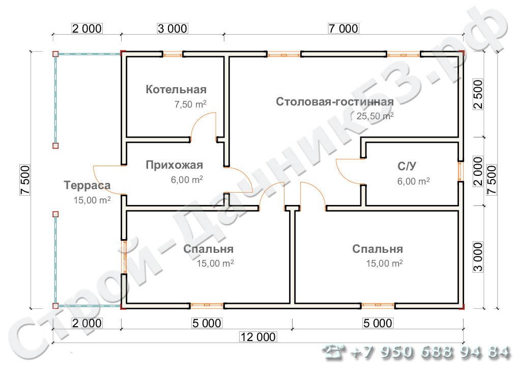 Проект дома ОД–25, план 1-го этажа
