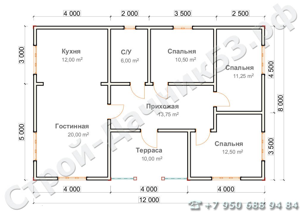 Проект дома ОД–26, план 1-го этажа
