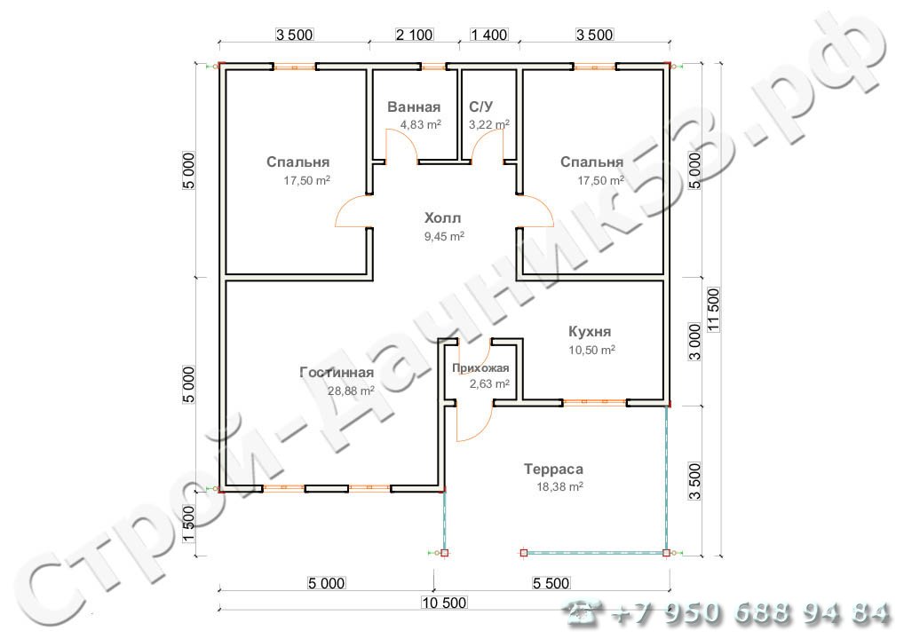 Проект дома Д–88, план 1-го этажа