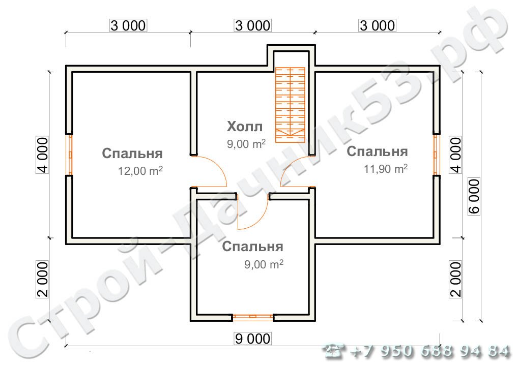 Проект каркасно-щитового дома Д–10, план 2-го этажа