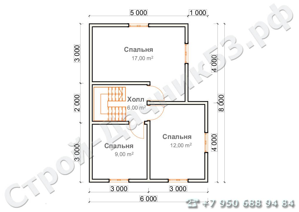 Проект каркасно-щитового дома Д–11, план 2-го этажа