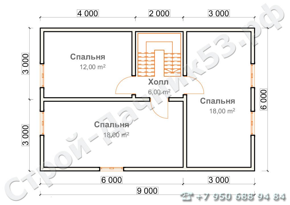 Проект каркасно-щитового дома Д–12, план 2-го этажа