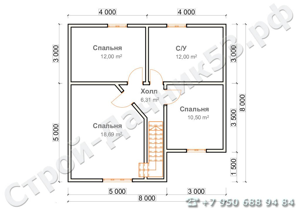 Проект каркасно-щитового дома Д–13, план 2-го этажа