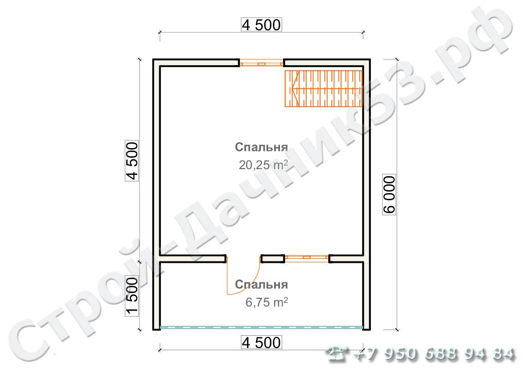 Проект каркасно-щитового дома Д–1, план 2-го этажа