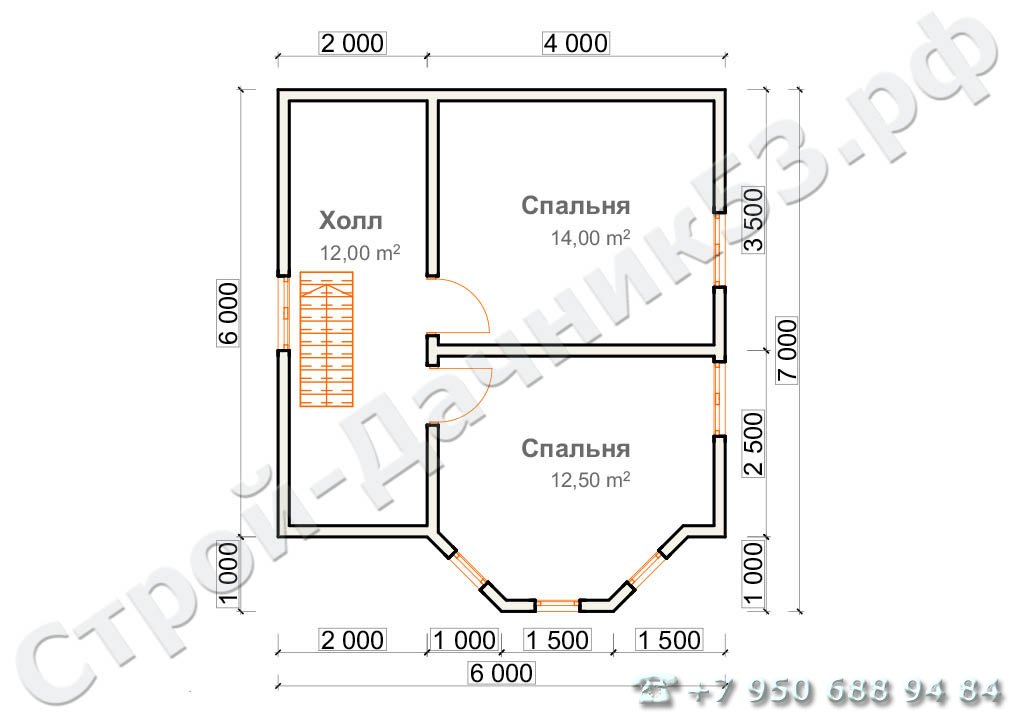 Проект каркасно-щитового дома Д–7, план 2-го этажа