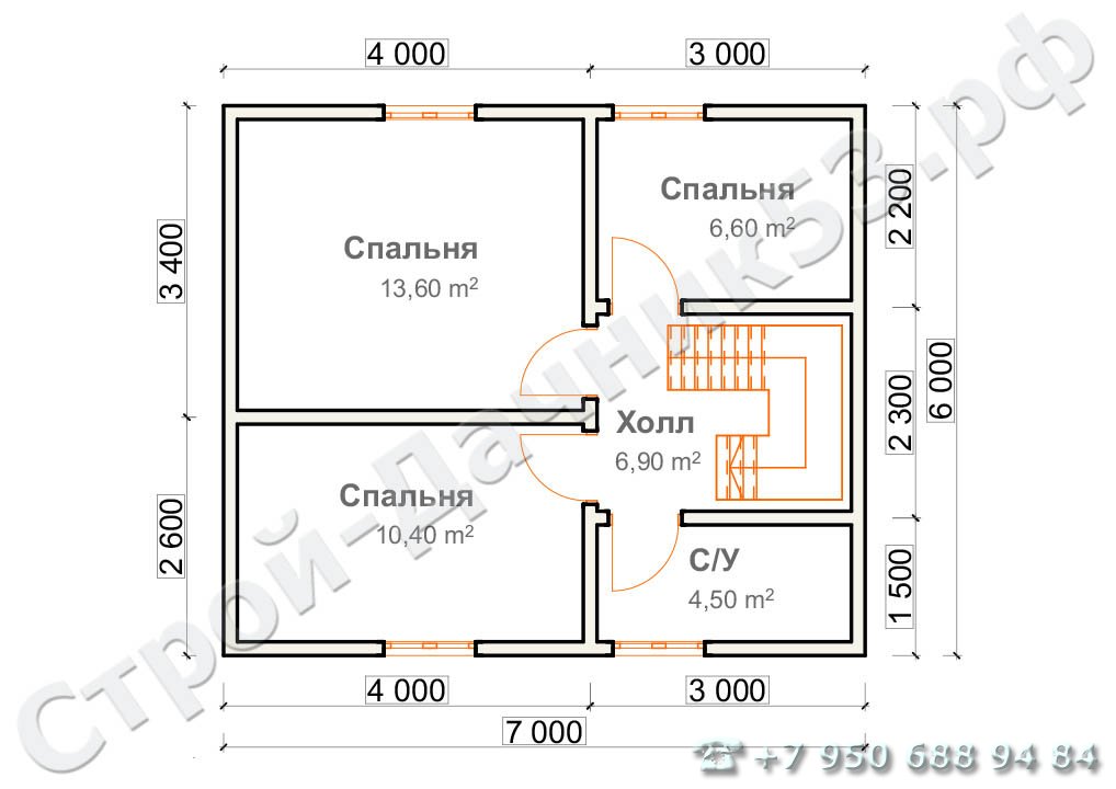 Проект каркасно-щитового дома Д–9, план 2-го этажа