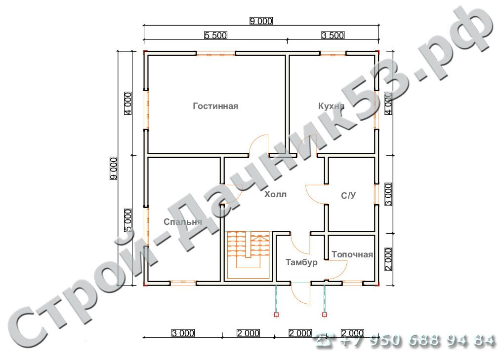 Проект дома К-32, план 1-го этажа