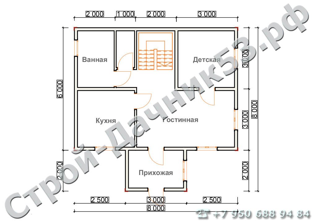 Проект дома К-16, план 1-го этажа