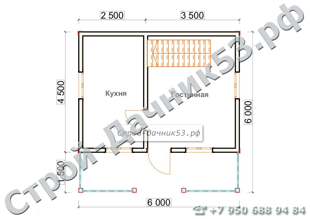 Проект дома К-4, план 1-го этажа