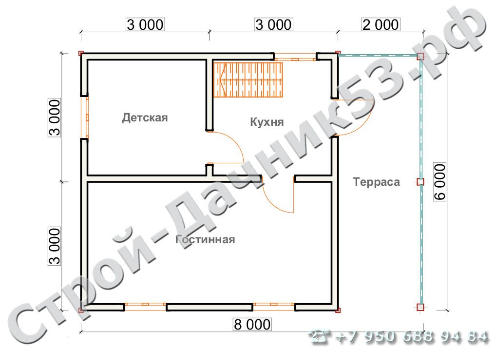 Проект дома К-9, план 1-го этажа