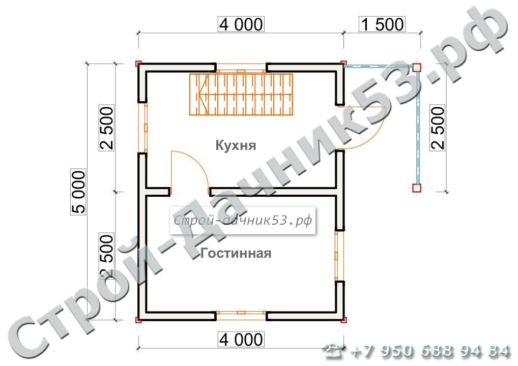 Проект дома К-1, план 1-го этажа
