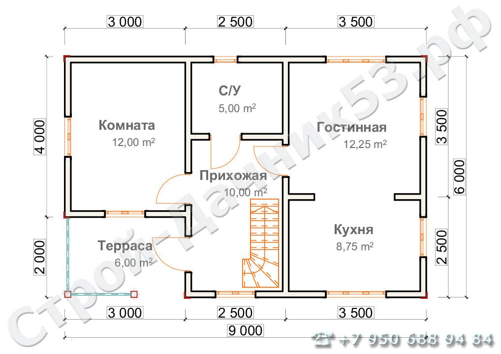 Проект дома К-34, план 1-го этажа