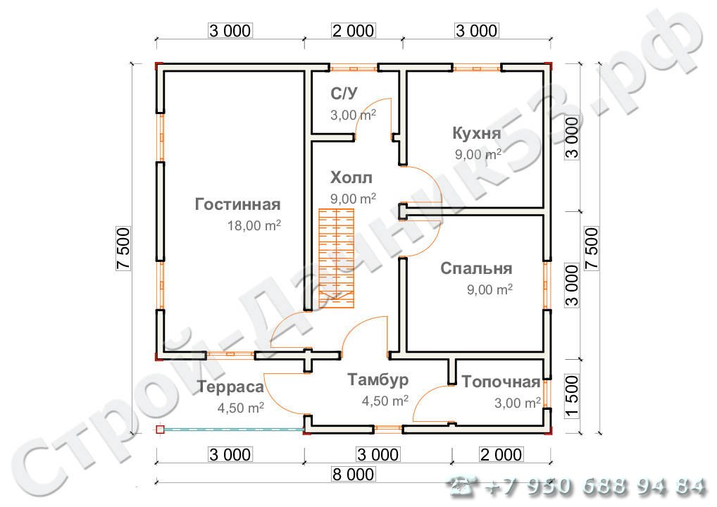 Проект дома К-36, план 1-го этажа