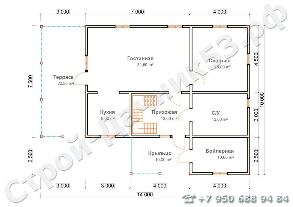 Проект дома К-38, план 1-го этажа