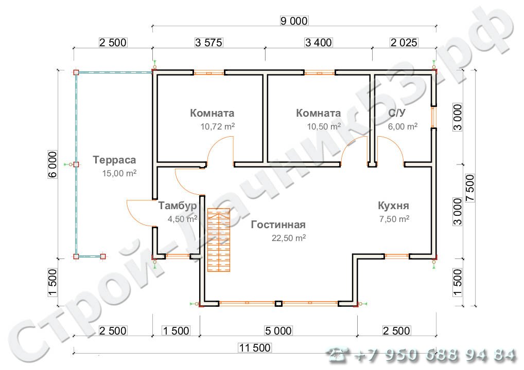 Проект дома К-40, план 1-го этажа