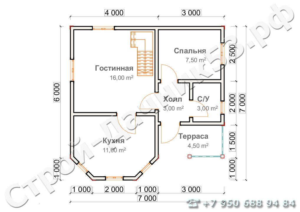 Проект дома К-44, план 1-го этажа