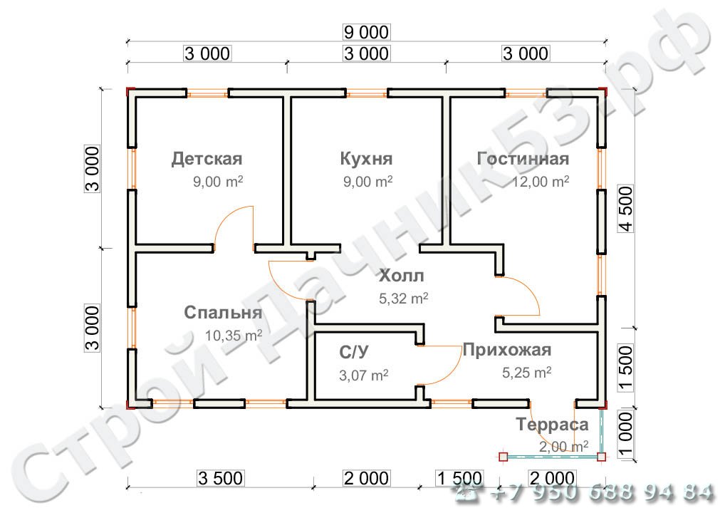 Проект дома ОД–17, план 1-го этажа