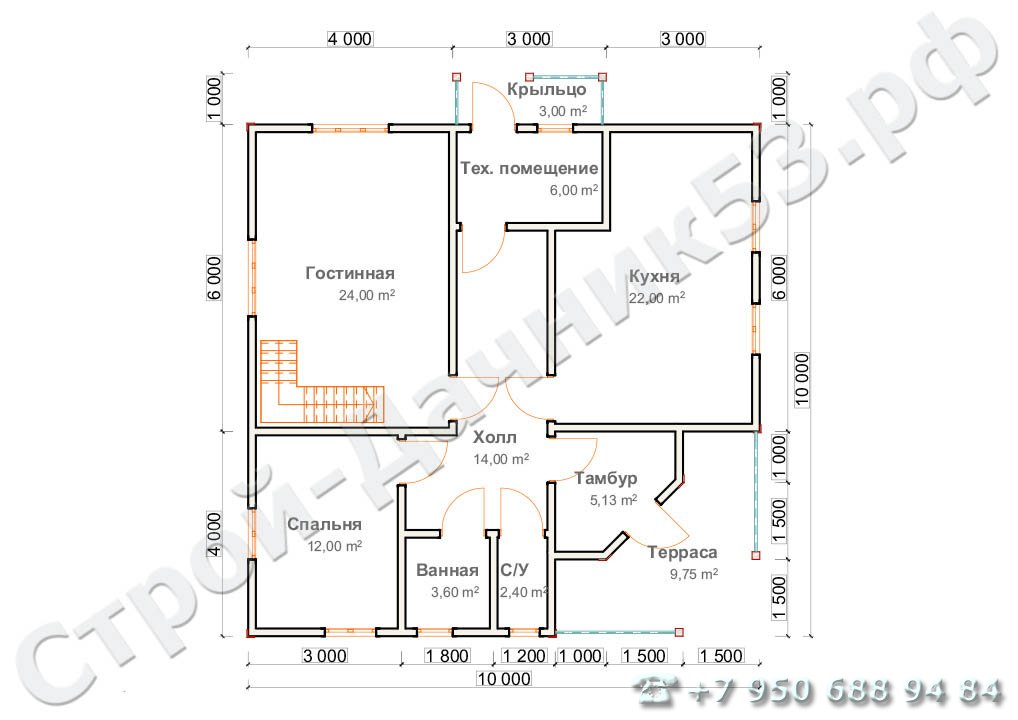  Проект дома П–15, план 1-го этажа