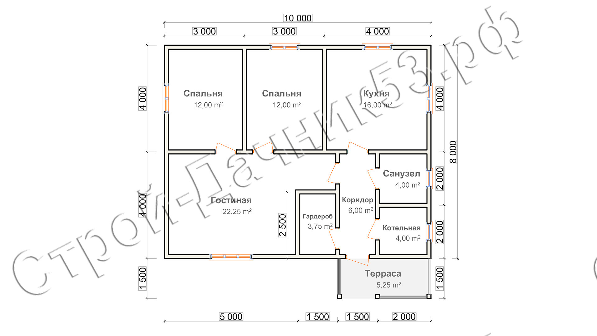 Проект каркасно-щитового дома Д–31, план 1-го этажа